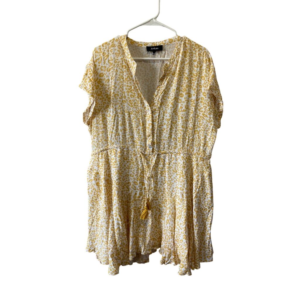 AaKaa Women's Yellow Leopard Boho Short Dress Size Size S NWOT